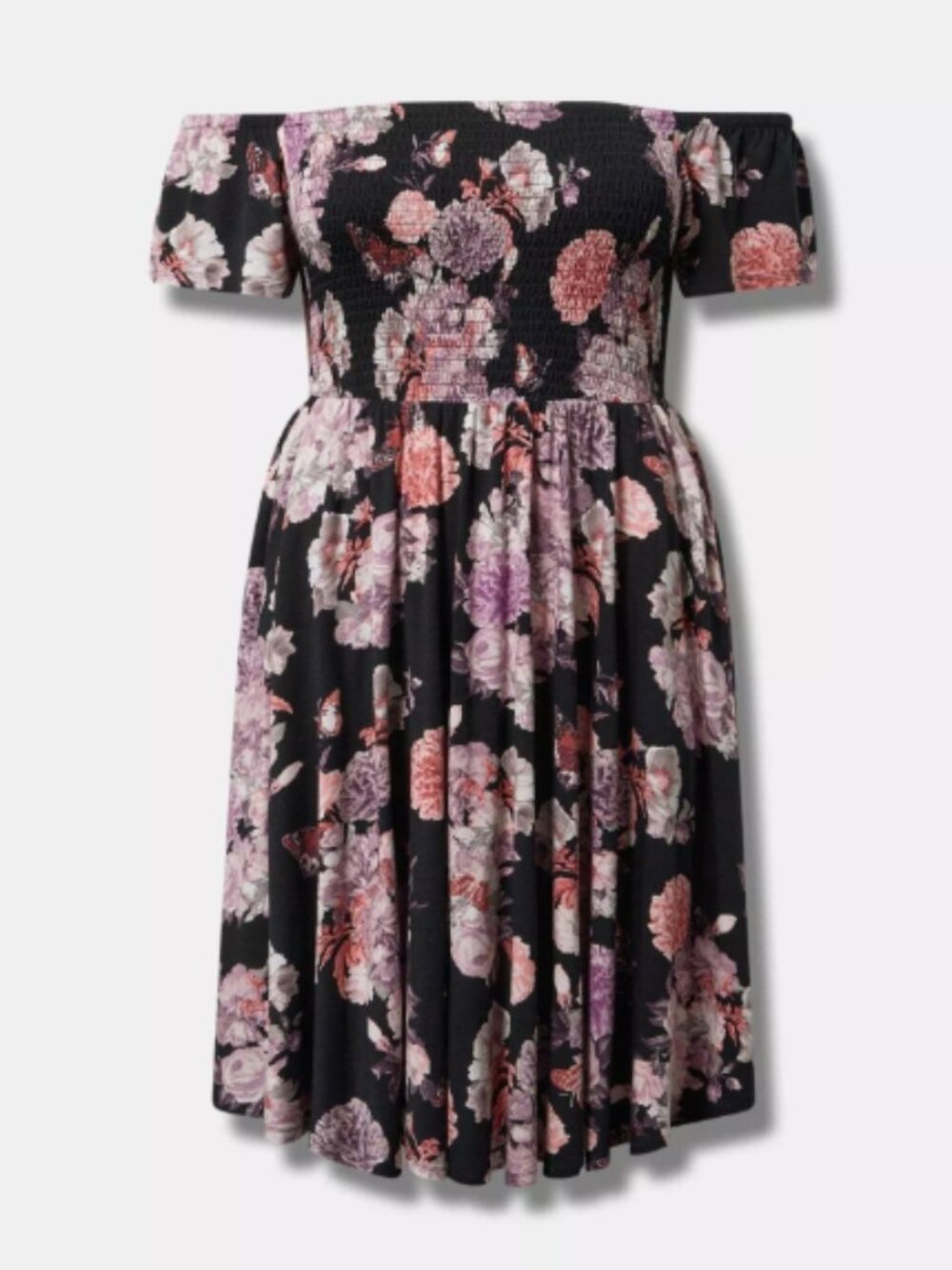 Torrid NWOT Super Soft Off Shoulder Mini Dress Floral Plus Size Pockets 4X